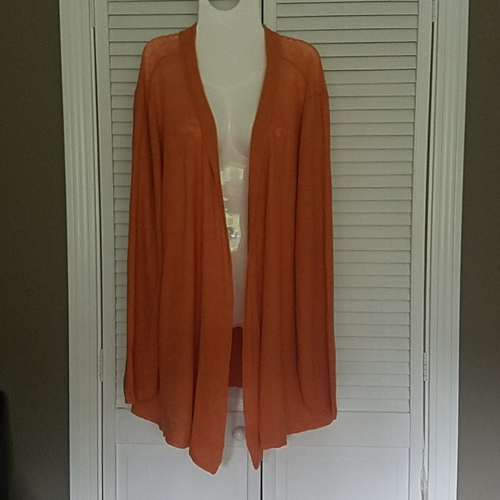 Eileen Fisher Woman Light Linen Cardigan Orange 2X